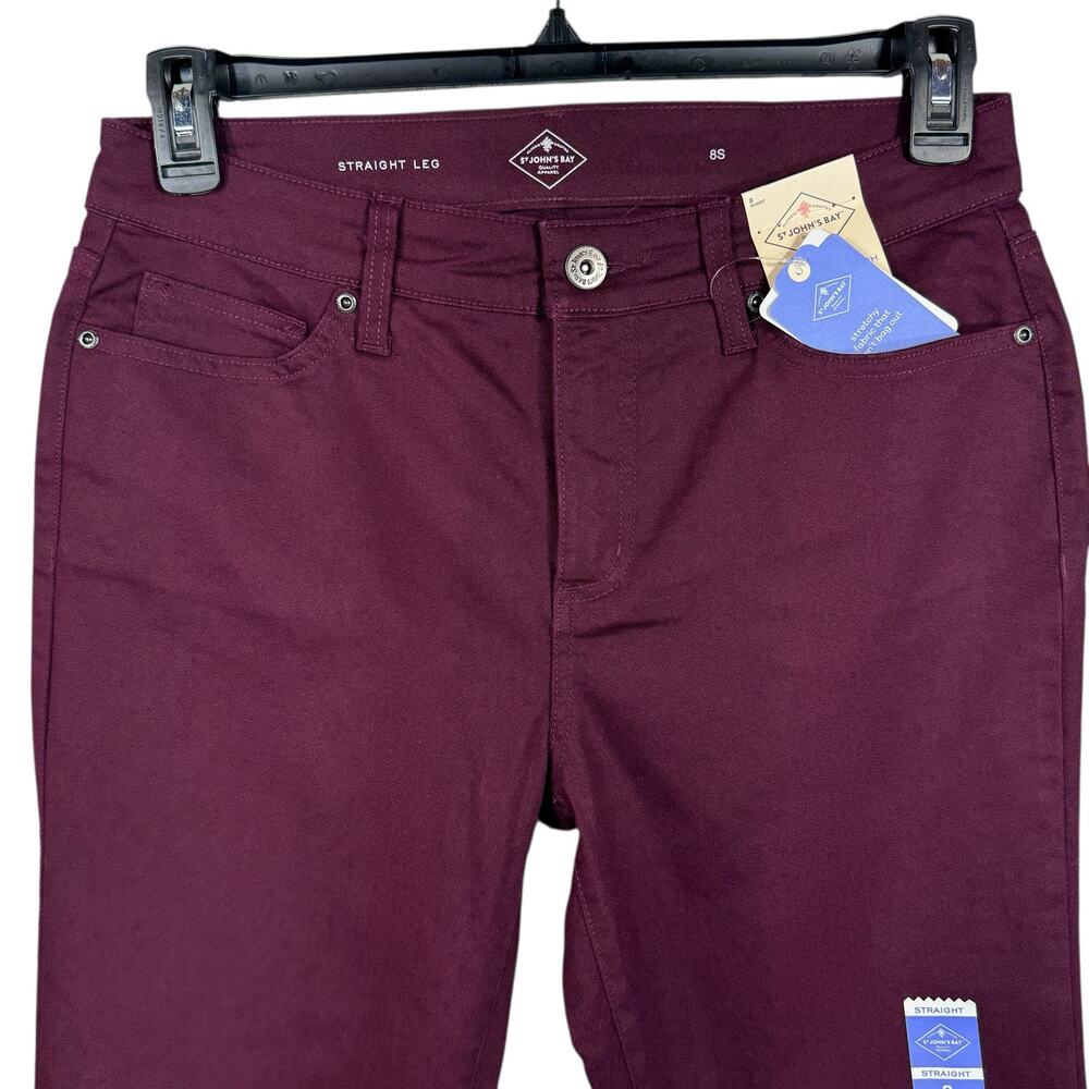 St. John's Bay SZ 8 SHORT Straight Leg Jeans Stretch Mid-Rise Tummy Control New - Picture 2 of 12